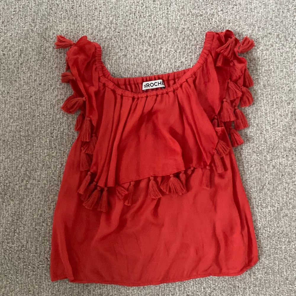 St. Roche off the shoulder tank with fringe